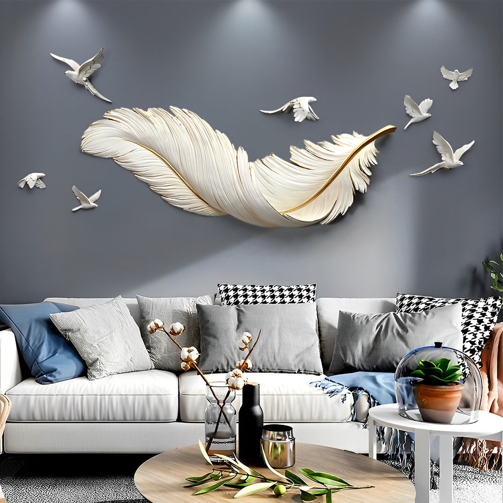 3D Feather Birds Wall Sculpture Nordic Creative Wall Art Decor