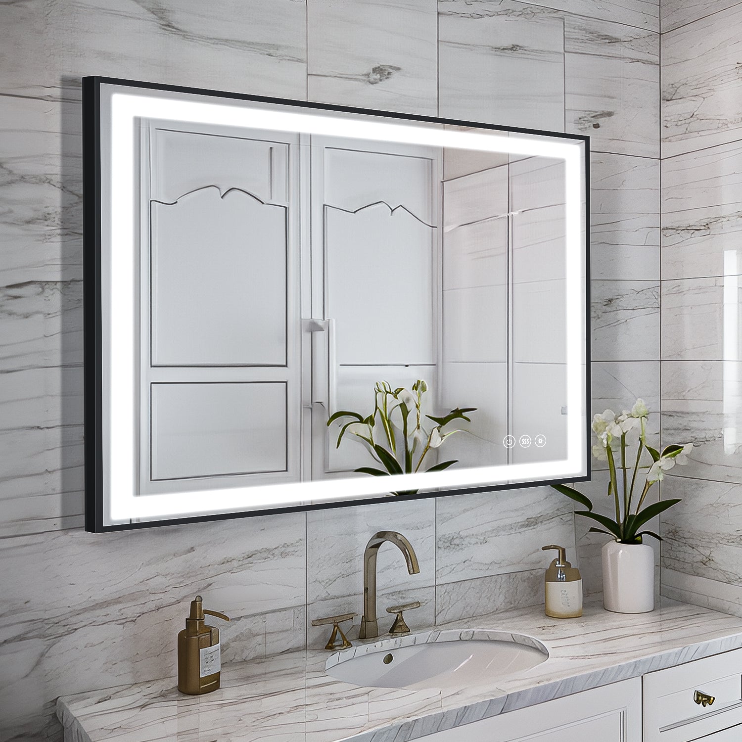 91.5 x 91.5 cm Touch Dimmable Anti-Fog Bathroom Vanity Mirror with Memory