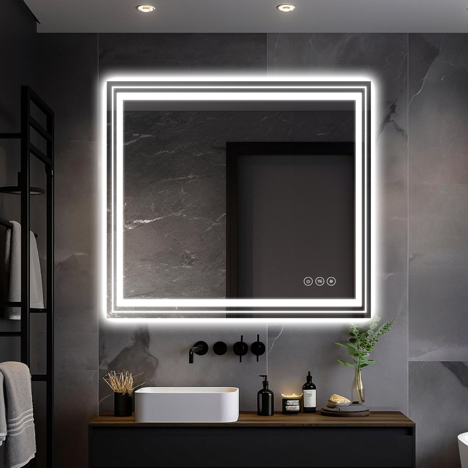 91.5 x 76 cm LED Dimmable Memory Touch Bathroom Vanity Mirror