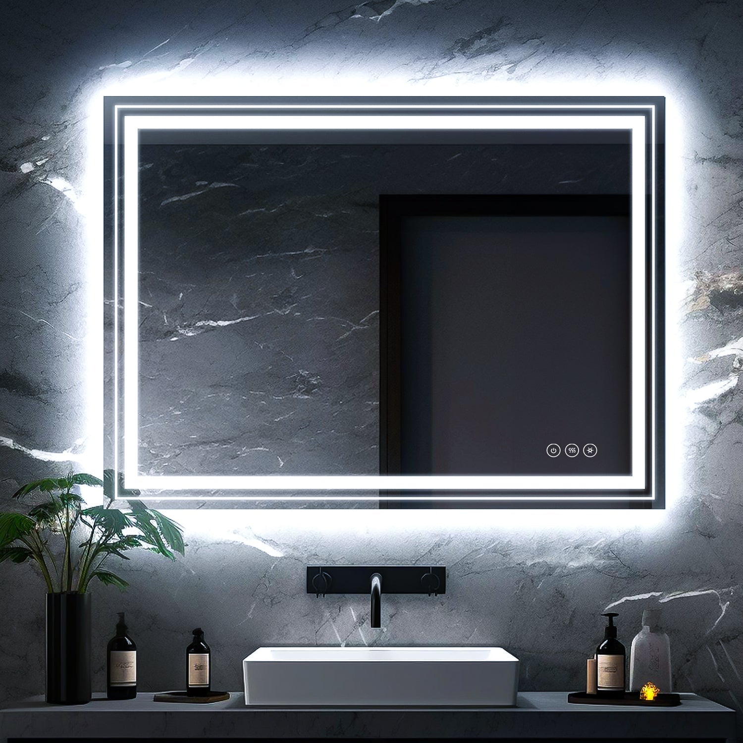 91.5 x 76 cm LED Dimmable Memory Touch Bathroom Vanity Mirror