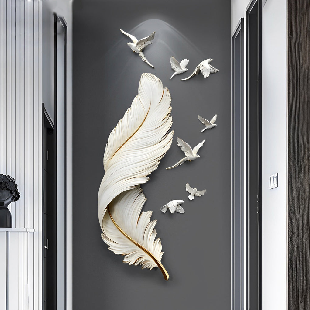 3D Feather Birds Wall Sculpture Nordic Creative Wall Art Decor