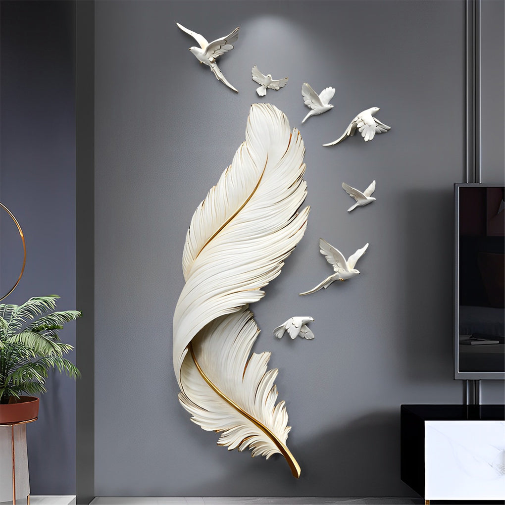 3D Feather Birds Wall Sculpture Nordic Creative Wall Art Decor