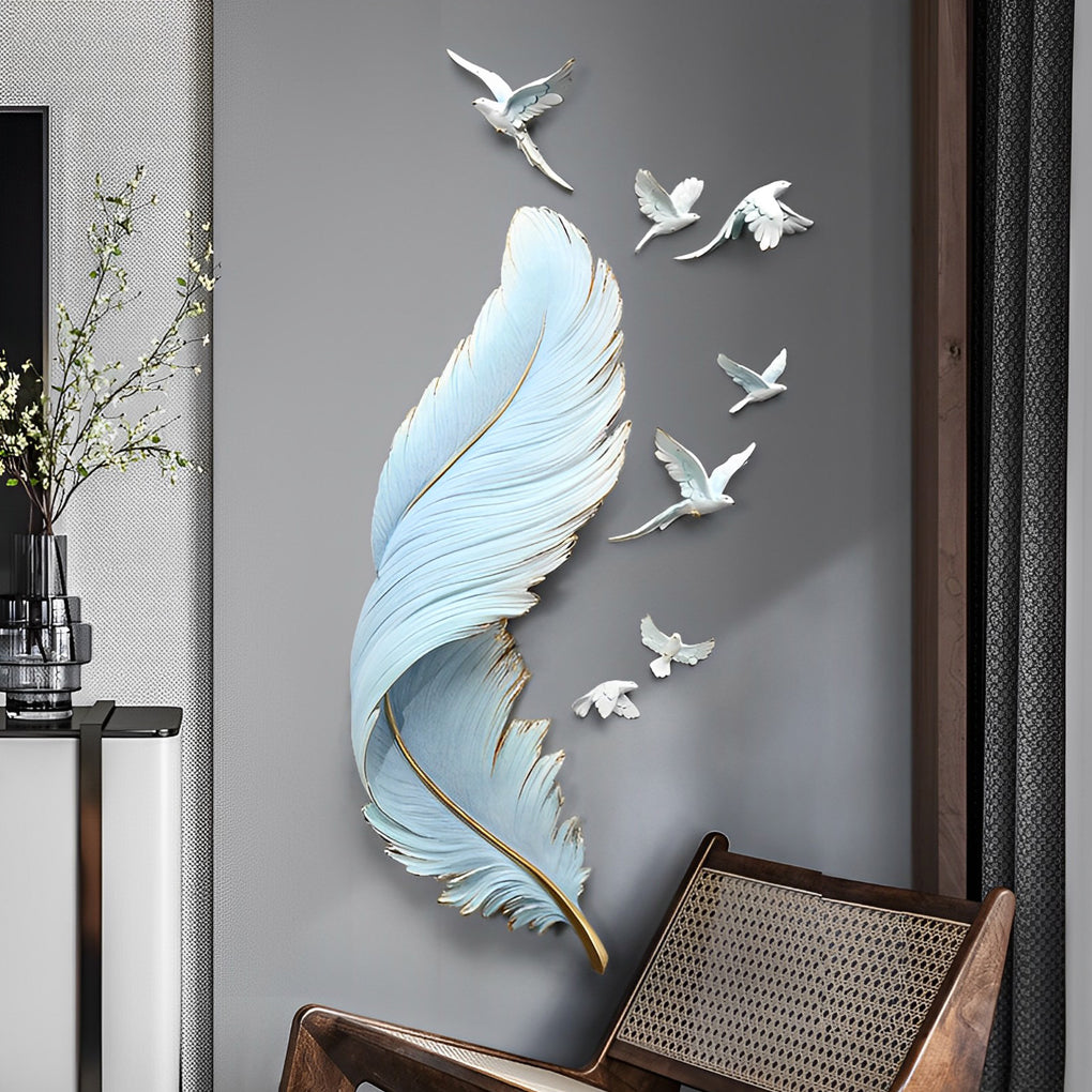 3D Feather Birds Wall Sculpture Nordic Creative Wall Art Decor