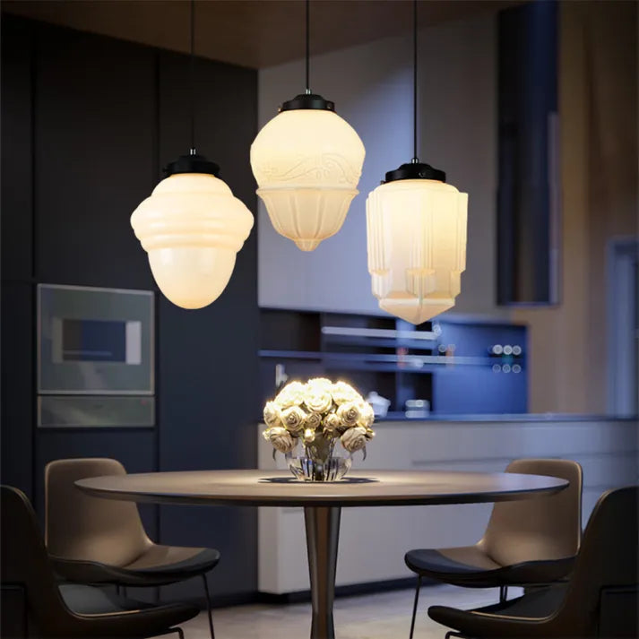 Chic Geometric Pendant Light in Frosted Glass - GeoDrop