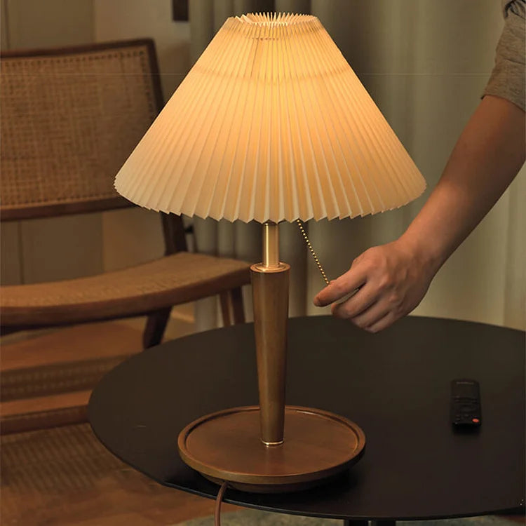 Cozy Pleated Wooden Table Lamp for Warm, Inviting Spaces - WoodTable