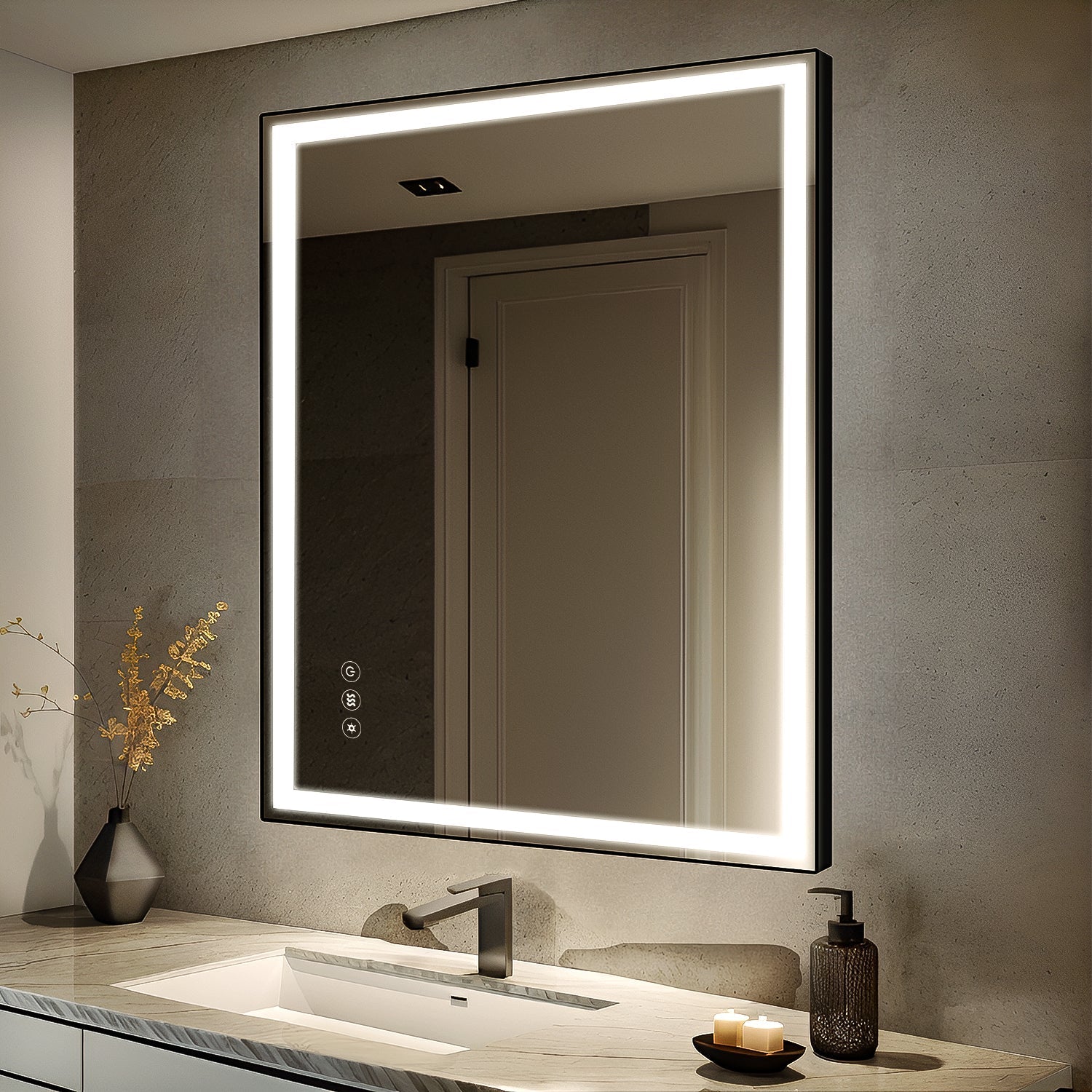 91.5 x 91.5 cm Touch Dimmable Anti-Fog Bathroom Vanity Mirror with Memory
