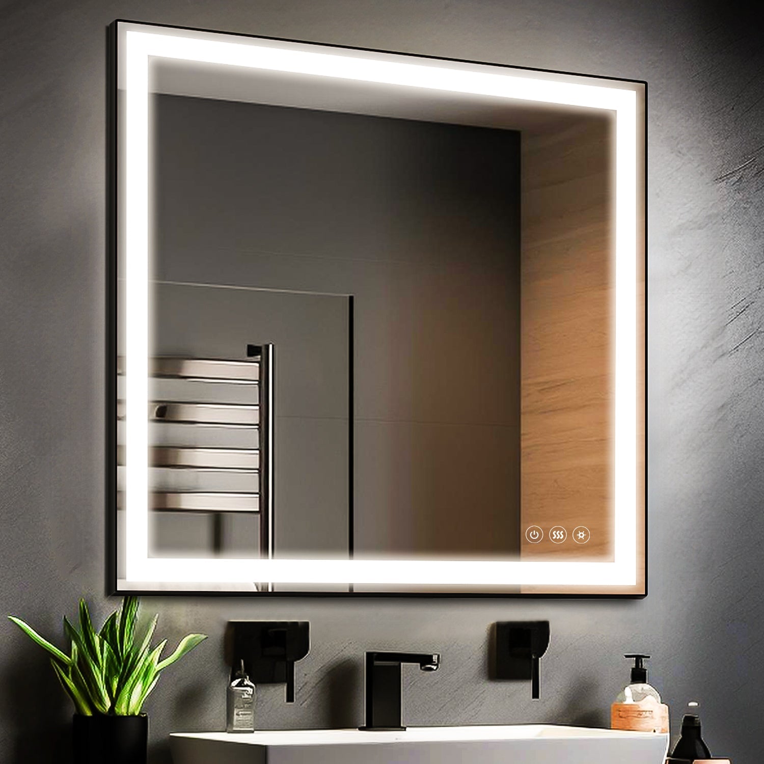 91.5 x 91.5 cm Touch Dimmable Anti-Fog Bathroom Vanity Mirror with Memory
