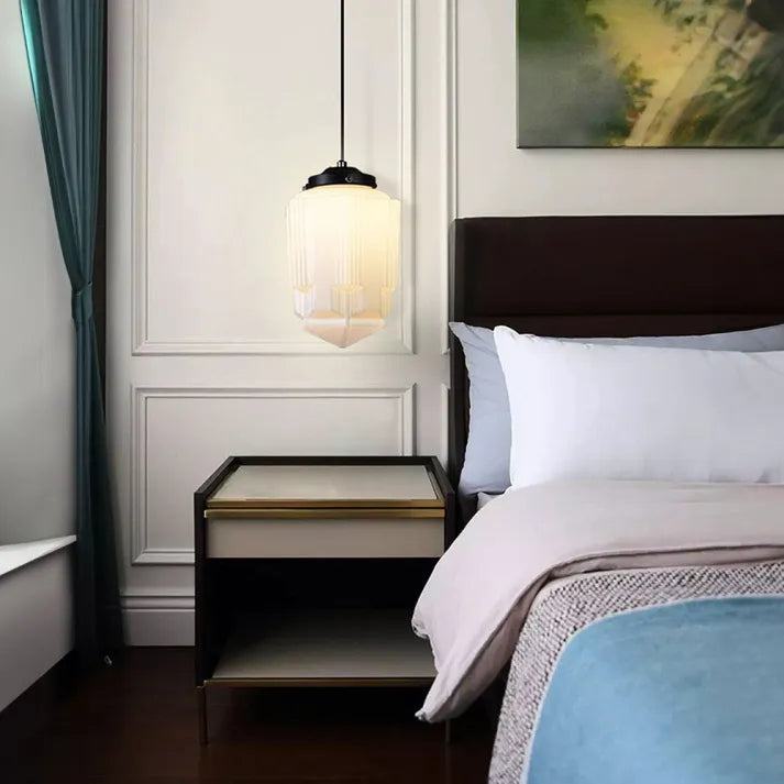 Chic Geometric Pendant Light in Frosted Glass - GeoDrop