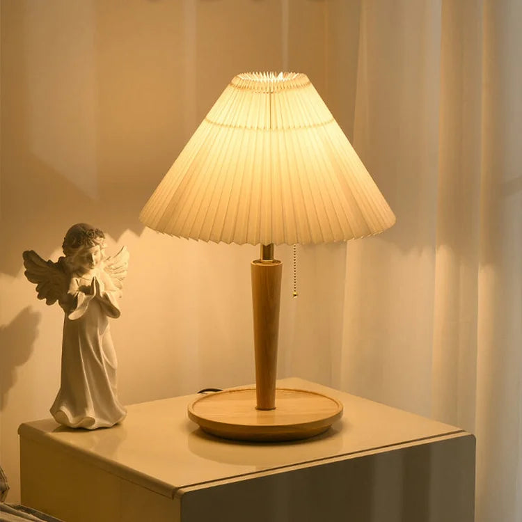 Cozy Pleated Wooden Table Lamp for Warm, Inviting Spaces - WoodTable