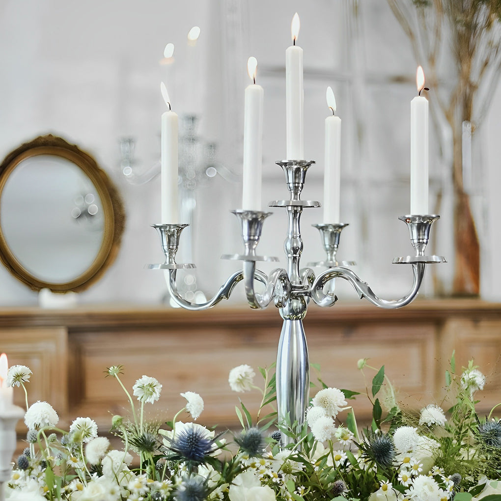 Gold Silver Metal Candelabrum for 5 Candles