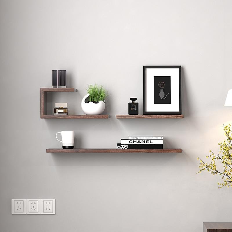Rectangular Black Walnut Floating Wall Shelves for Books and Plants