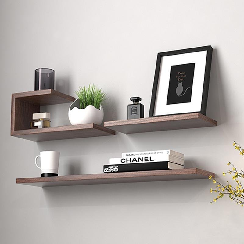 Rectangular Black Walnut Floating Wall Shelves for Books and Plants
