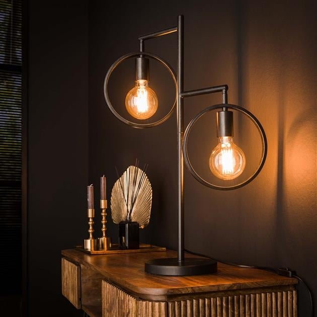 Sleek Industrial Table Lamp with Dual Light Points and Charcoal Finish - DualTable